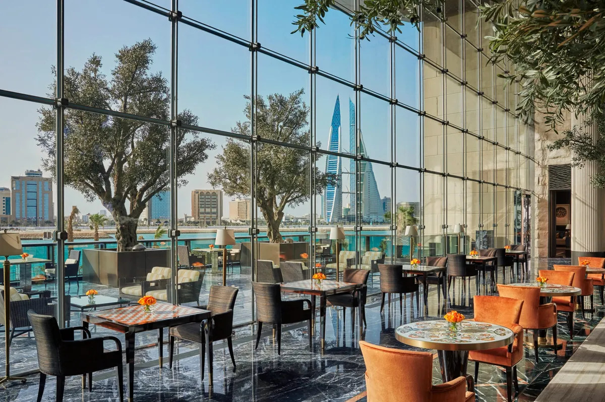 Restaurant with view of Bahrain Bay at Four Seasons Hotel Bahrain Bay