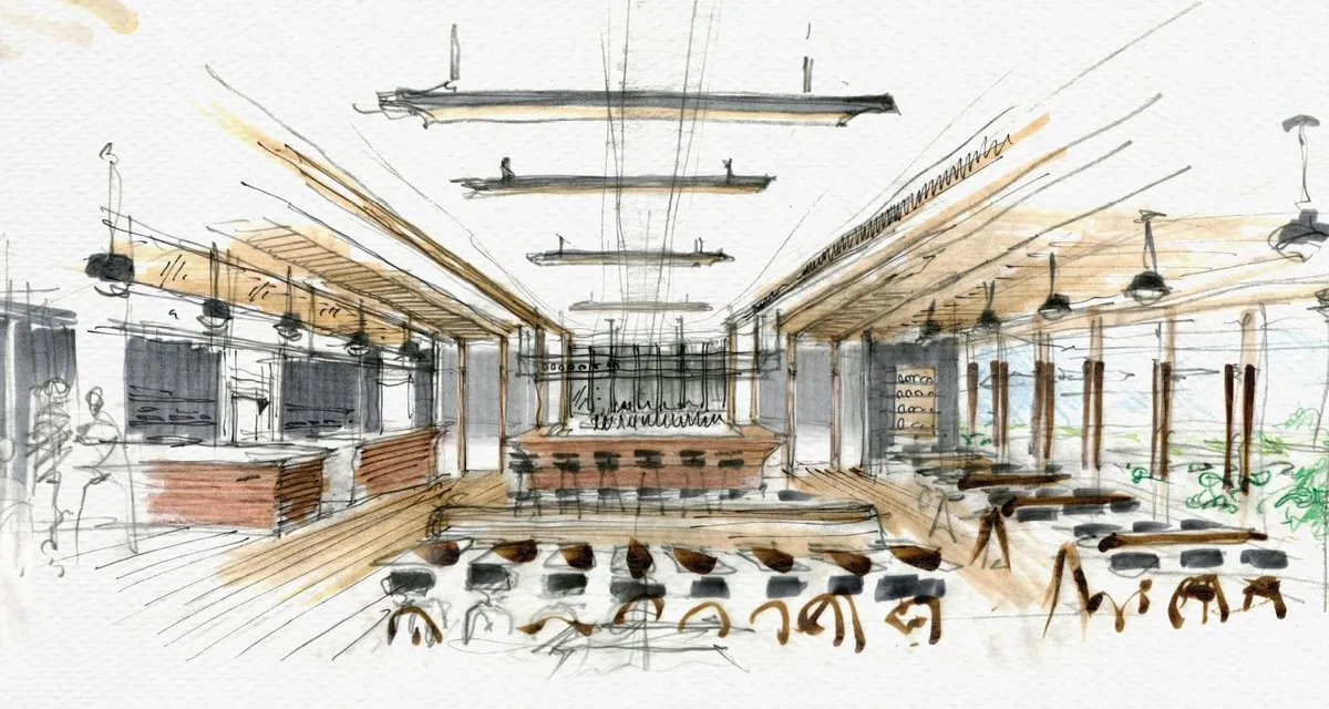 Sketch of Restaurant, sketch by Stephen Alesh at Treehouse, Tokyo
