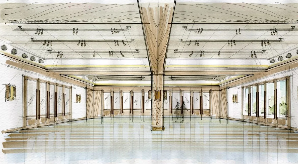 Sketch of Event Space, sketch by Stephen Alesh at Treehouse, Tokyo
