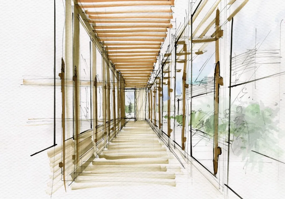 Sketch of Engawa, sketch by Stephen Alesh at Treehouse, Tokyo